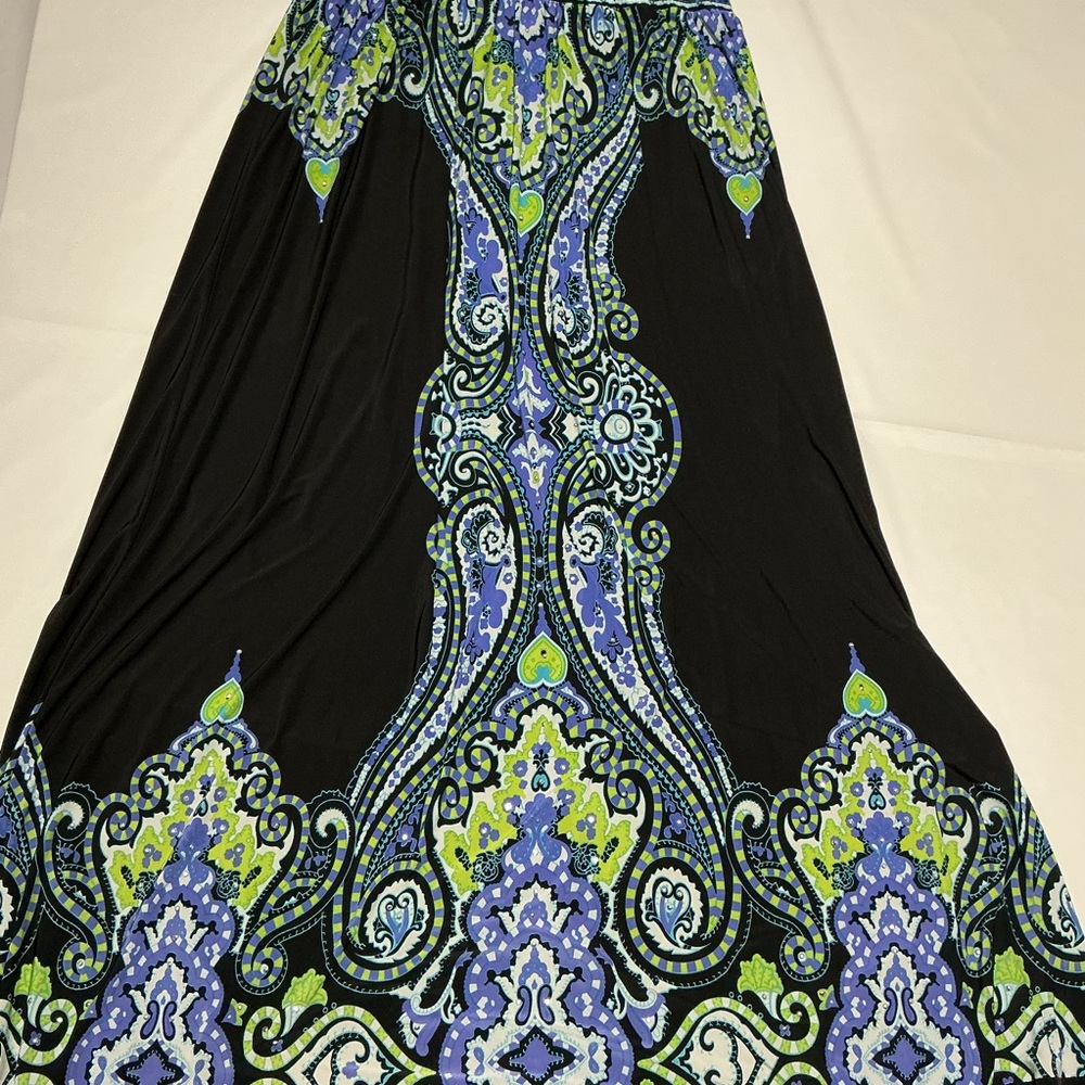INC International Concepts Black Maxi Dress with Blue & Green Paisley Print - Picture 3 of 9